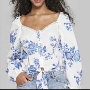 Vintage look Blue and White Blouse.